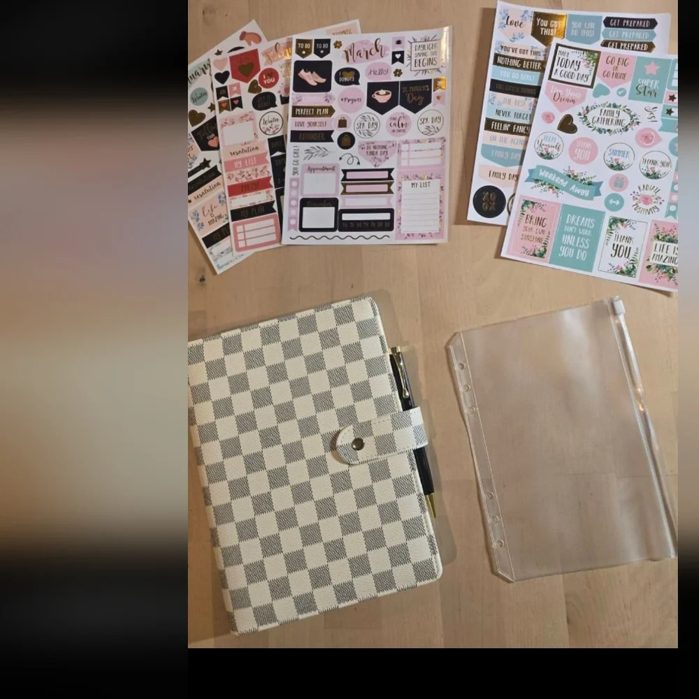 Leather  Trio Designer   Checkered Planner Journal With Papers Pen Stickers …
